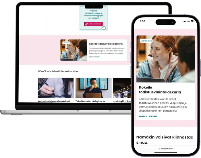 valintakoeosion mainos mockup studentum.fi